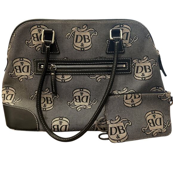 Dooney & Bourke VTG Black White Donegal Crest Signature Domed Satchel W/ Pouch - Picture 1 of 9